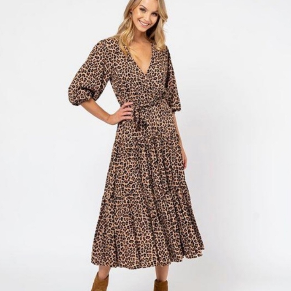 Label of Love Lavidia Maxi Dress Beige Cheetah print (Australia) Medium NWT